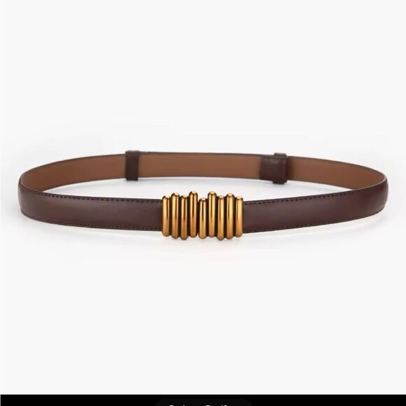 Brown and Gold Stylish Belt with Unique Buckle Design - Picture 1 of 3